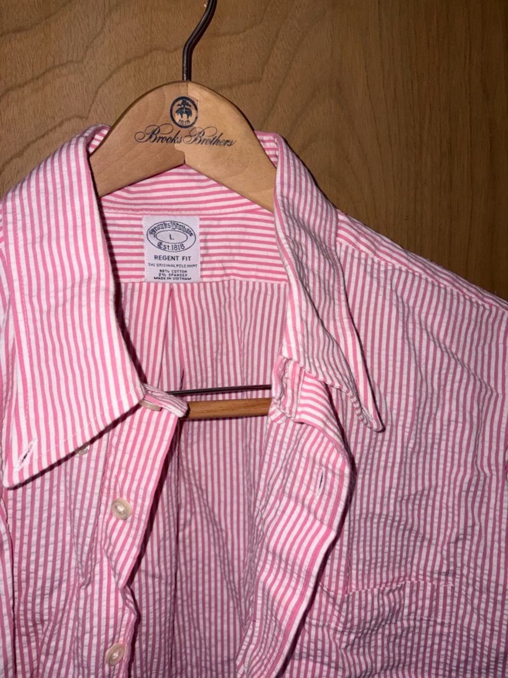 Brooks Brothers Pink Seersucker Short Sleeve Button-Down Shirt